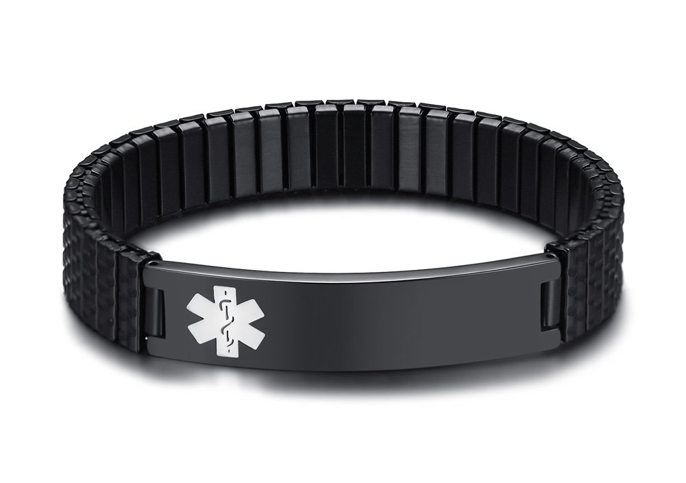 VNOX Type 1 Diabetes Bracelet Médical Bracelet Alerte Médicale en Acier Inoxydable Bracelet Médical en Silicone pour Hommes Femmes,18-22.5cm Réglable