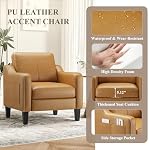 MALOL PU Leather Accent Chair Set of 2, Mid-Century Modern Living Room Armchair Sofa with Removable Cushions, Solid Wood Frame & Stitched Armrest Design, Bedroom Chair with Plastic Legs, Brown - Image 5