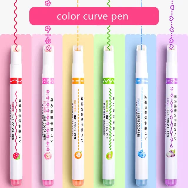 APCATIO Linear Roller Color Pens Highlighters with 6 Different Curve