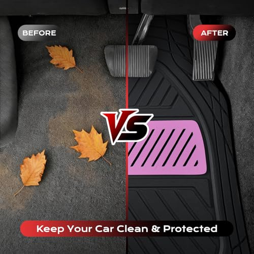 Image of Coverado Floor Mats for Cars, Black and Pink Rubber Car Mats Full Set, Deep Dish Waterproof Universal Trim-to-Fit Car Floor Mats, Durable All Weather Automotive Car Mats for Cars Trucks SUV