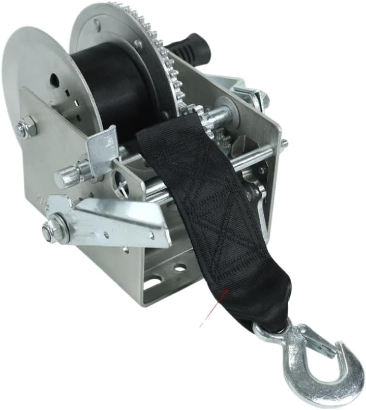 Hand Winch 2500 LBS 1125 KG with 7.3M Extra Long Synthetic Strap Webbing Compatible with Car Boat Trailer