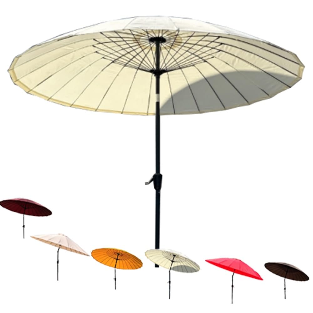 Shanghai Sonnenschirm 250 cm Kippbarer Marktschirm Mit Handkurbel Gartenschirm UV-Schutz Terrassenschirm 24 Rippen Balkonschirm(Beige)