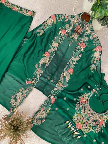 Image of infloura Speciel Outfit Chinon silk Fabric Dhoti With Cording Work Blouse With Stiched Lehenga Choli Set indowestern three piech wedding party letest new Green