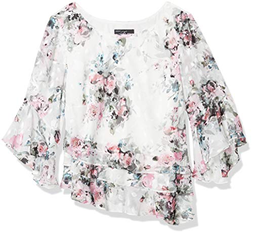 Alex Evenings Women's Asymmetric Chiffon Blouse, Ivory/Pink, Xl #TOP3