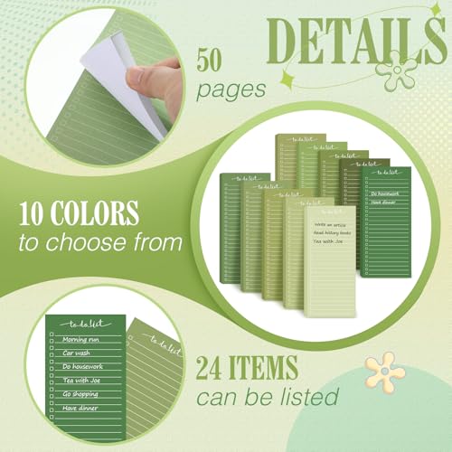 Image of Censen 10 Pack 500 Sheets to Do List Notes Daily Checklist Notepad with 50 Sheets Undated Memo Pad Color Block Shopping List Weekly Plan Notepad Organizer Planners(Gradient Green,Lined) | Note Book 514 Sheets Colorful Memo Pad Office School Supplies Planner Shopping Weekly Plan Task Organizer Tear-off Design