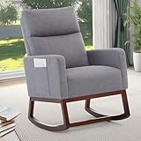 XH. Easy Go Schaukelstuhl fürs Kinderzimmerfürs Schaukelsessel Stillsessel mit Hoher Rückenlehne, Stillstuhl Leinen Schaukelstühle Rocking Chair für Wohnzimmer und Schlafzimmer,Bis 150 kg, Dunkelgrau