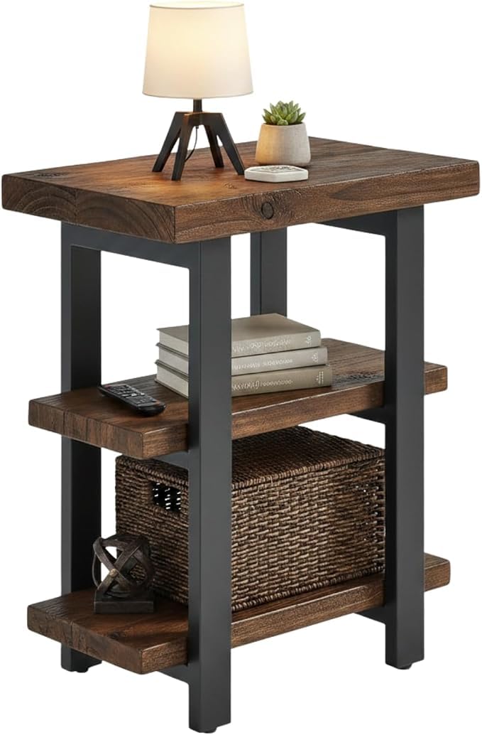 Solid Wood 3 Tier Side Table with Storage Shelves | Modern End Table | Bedside Nightstand | Living Room Accent Table | Walnut Finish-picture-10