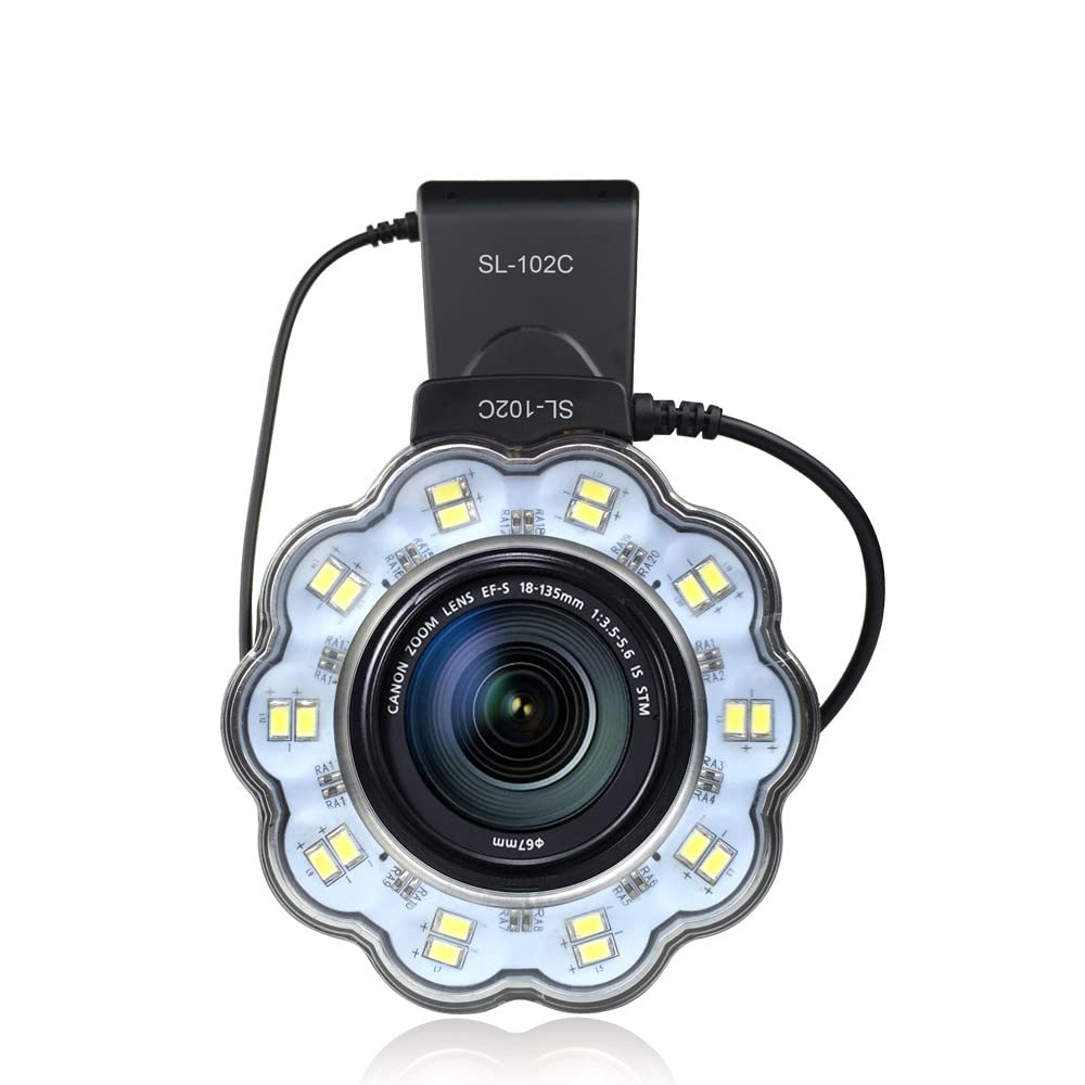 Marco Flash LED Ring compatibile con Canon, compatibile con Nikon Pentax, compatibile con fotocamere Olympus, con 8 supporti ad anello