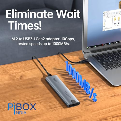 Image of NVME M2 Enclosure, PiBOX India NVMe /NGFF SATA Dual Protocol SSD Enclosure - USB 3.2 10Gbps, Tool-Free M.2 NVMe Case, PCI-E NVMe Reader, USB-C, Supports M & B&M Keys, 2230 /2242 /2260 /2280 SSD RTL9210B