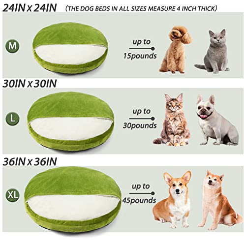 Patas Lague Round Calming Dog Bed With Hooded Blanket For Small Dogs 24X4 Inch, Pet Cat Cuddler Cave Bed With Removable Washable Cover, Anti-Slip Bottom, Forest Green #TOP6