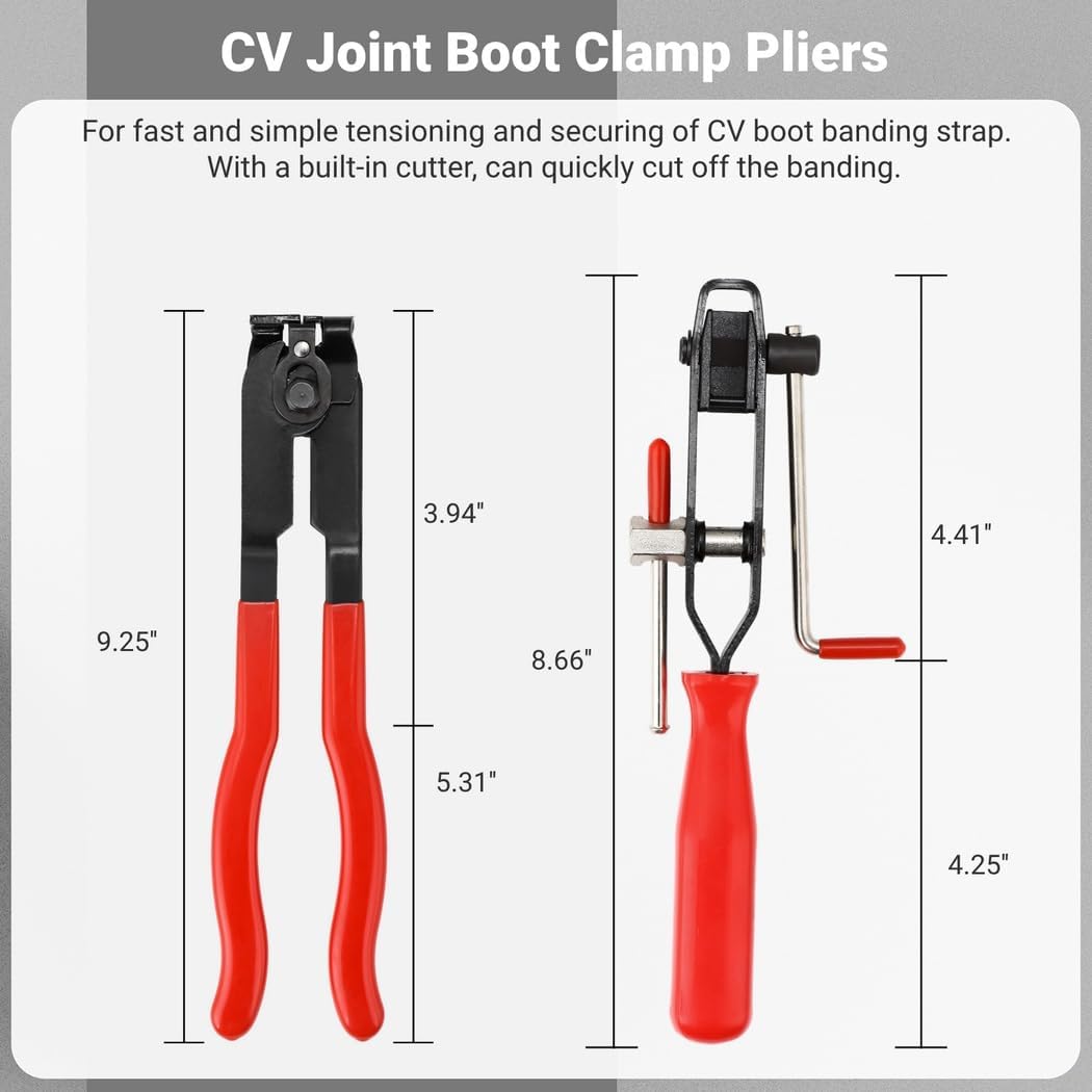 Generic Cv Joint Band Tools For Car Atv Utv Axle Boots, 12 Pcs Car Banding Tool Kit, 2 Ear Boot Tie Pliers With 10 Cv Boot Clamps, Auto Repair Accessories
