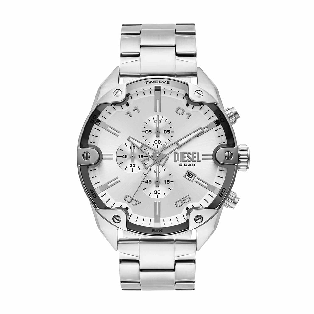 Diesel Men's Spiked Silver Chronograph Dial Stainless Steel Watch
