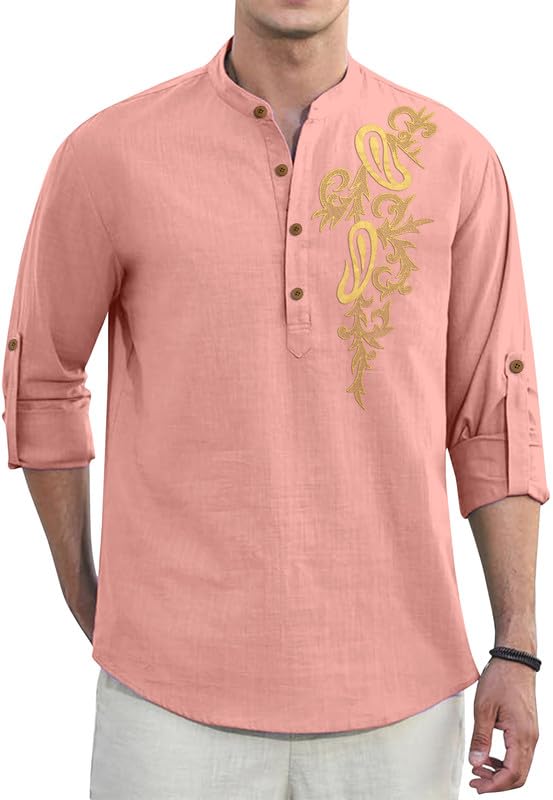 Image of Men's Printed Cotton Blend Short Kurta | Regular Fit Casual Kurta Shirt for Men with Mandarin Collar | Ethnic