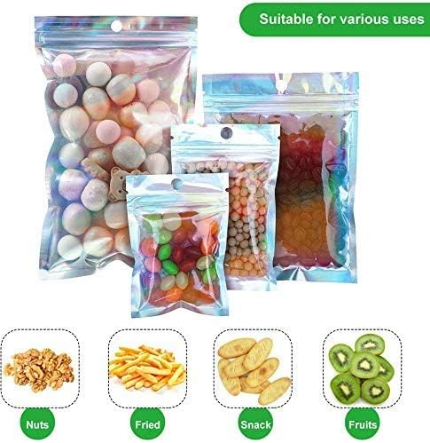 Holographic bags,holographic ziplock bags,100 Pieces Foil Ziplock Bags,Resealable Flat Foil Pouch Metallic for Party Favours Food Storage pouch bag(3 * 4.7 in) - Image 4