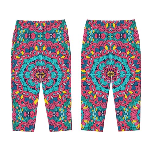 Pajama Pants Pajama Bottoms with Elastic Waistband Sleepwear Lounge Pants, Mandala Flowers Print3