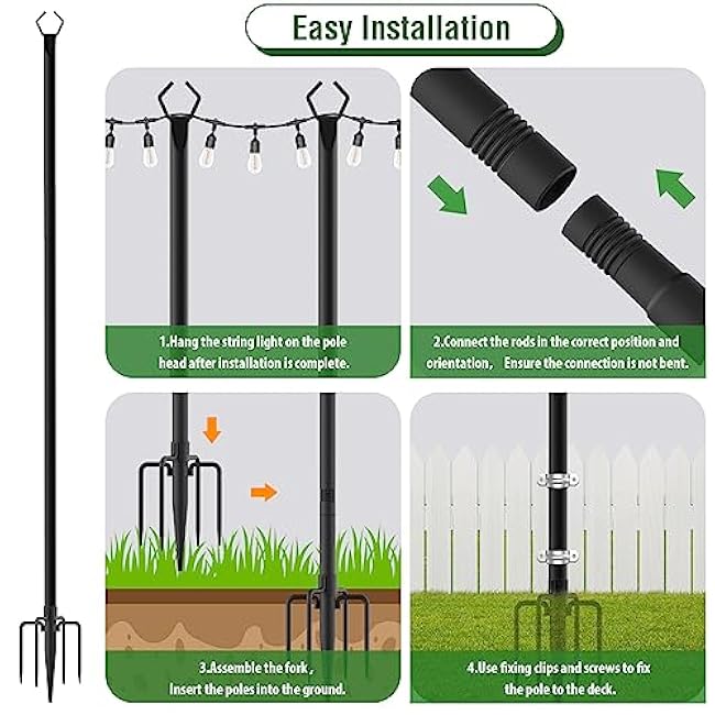 Aulimhti 10Ft Metal Poles with Fork for Outdoor String Lights,2 Pack Light Stand for Outside Garden,Patio,Wedding,Backyard,Deck,Party
