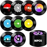 uyakhom 90 Pcs 13 Inch 1950's Rock and Roll Vinyl Record Paper Placemat Round Disposable Music Coasters for Drinks Classic Vintage Party Table Mats for Anniversary Dining Home Decorations