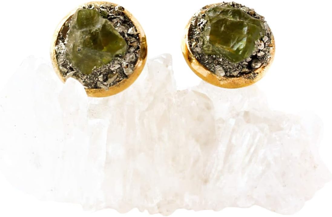 Raw Green Peridot Gemstone Stud Earrings