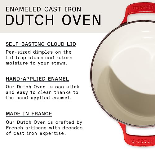 Made In Cookware - Dutch Oven 5.5 Quart - Red - Enameled Cast Iron - Exceptional Heat Retention & Durability - Professional Cookware - Made In France - Induction Compatible #TOP1