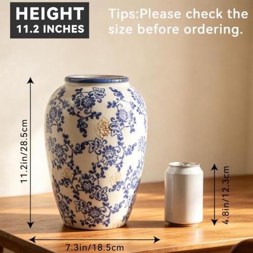 Vase à fleurs bleu et blanc craquelé glacé déco table