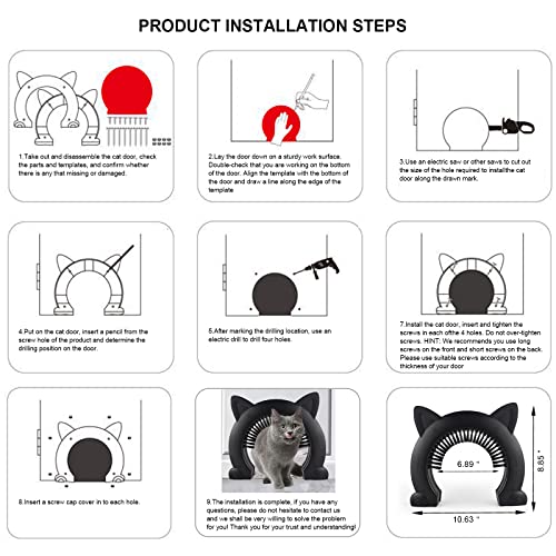 Ikuso Cat Door For Interior Doors,Kitty Door With Grooming Brush -Removable Beauty Brush,Fit 10Kg Or Less Cat Pass,10.55"*2.45"*9.05" (L) #TOP5