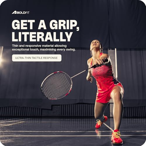 Image of Boldfit Badminton Grip Multicolor Anti Slip Perforated Tennis Racket Grip Tape Sweat Absorbent Overgrip Tape Strong Badminton Racket Grip for Handle Grip Tennis Bat Handle Gripper AeroGrip Pack of 5