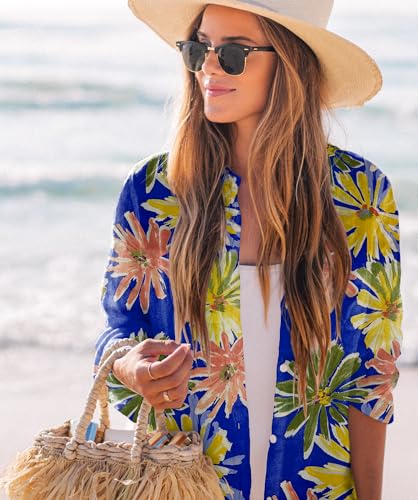 Image of Zoye Chen Women's Bikini Swimsuit Cover Up Button Down V Neck Shirts Long Sleeve Blouse Beachwear Bathing Suit
