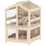 PawHut Wooden Hamster Cage, Large 3 Tier Hamster Cage w/Pull-Out Tray, Openable Tops, Huts, Seesaws, Ramps, Water Bowls, for Small Animals, Guinea Pigs, Rats, Bunnies, Gerbils, 26.8' x 24.2' x 35.4'