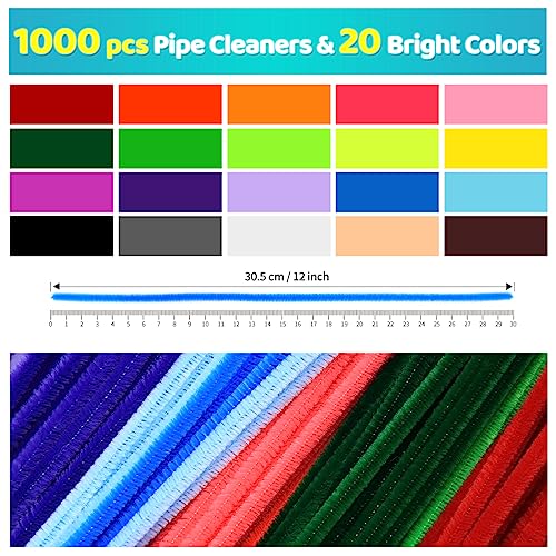 Image of IOOLEEM 1000pcs Multi-Colored Pipe Cleaners Bulk for Crafts | Chenille Stems for DIY Flower Making & Festival Decor & Party Projects, Pipe Cleaner Crafts, Art and Craft Supplies