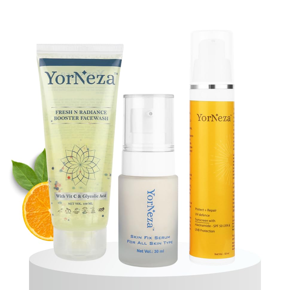 YorNeza Skin Care Kit | Face wash 100 ml +Glow Serum 30 ml + Sunscreen SPF 50-50ml