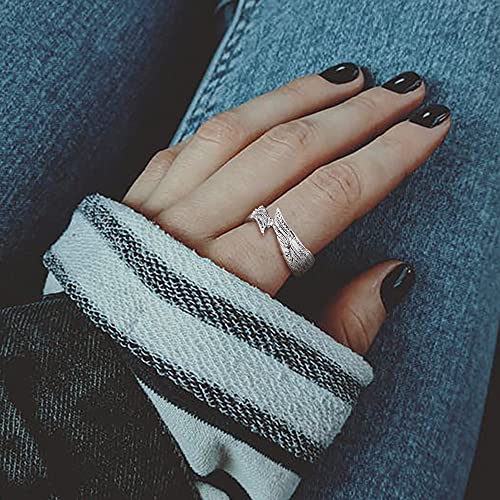 TIGRADE Antique Stainless Steel Ring Feather Angel Wing Cast Black Silver Band Size 4.5-14.5