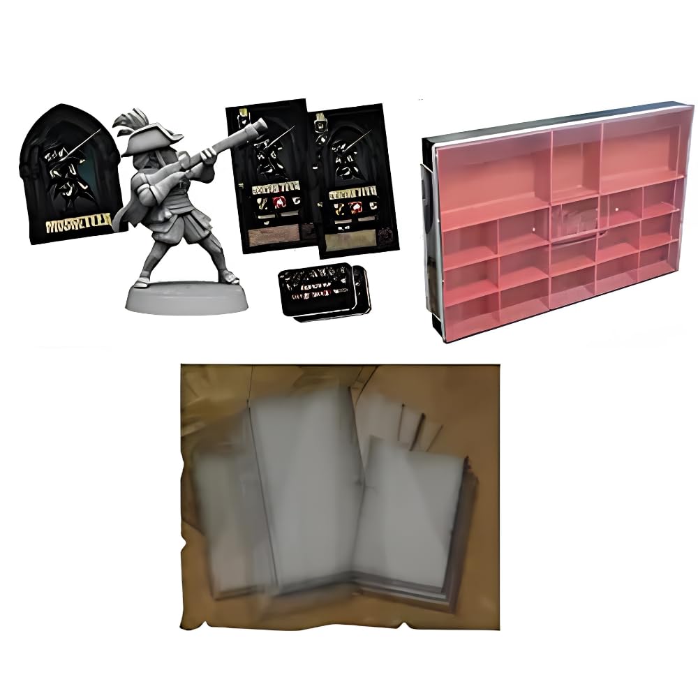 Mythic Games Darkest Dungeon Board Game Accessories Bundle: 2 Musketeer Box (1 Painted and 1 Unpainted), 2 Sets of Heroic Protection from Darkness Sleeves, and Darkest Organizer (5 Items) : Toys & Games