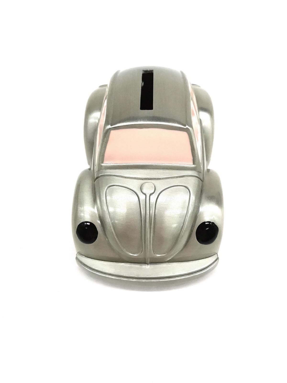 Lihou PapaQ Piggy Money Bank for Children with Pink Enamel, Metal Car Coin Bank for Kids, Medium Size Saving Bank Antique Car Model,Practical Gifts for Birthday, Christmas (Brushed Pewter Finish)