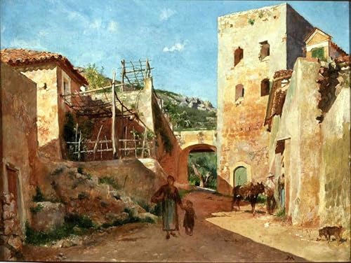 Tableau scène de rue près d'Antibes Meissonier pour sublimer un mur blanc de salon 60x90cm