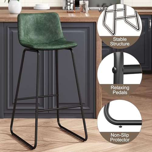 Image of REONEY Bar Stools Set of 2, 30 inch Urban Faux Leather Counter Stools, Green