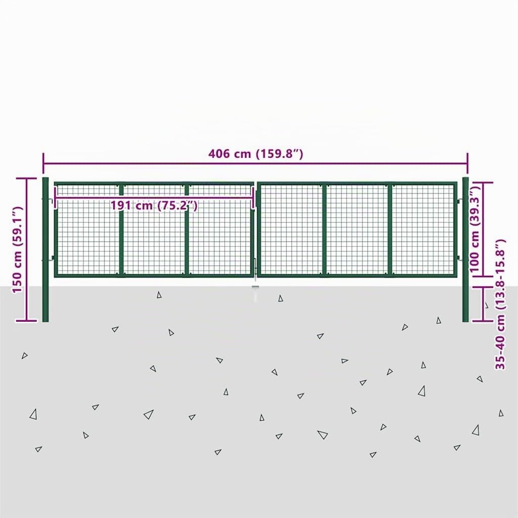 vidaXL Cancello da Giardino in Rete di Acciaio 400x100 cm Verde