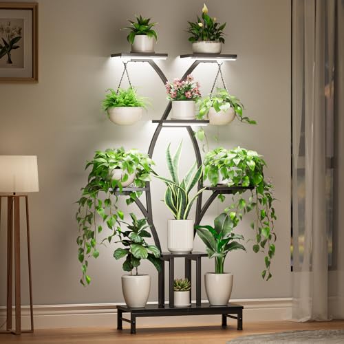 Image of Plant Stand Indoor with Grow Lights - 7 Tiered Metal Corner Shelf for Multiple Plants, 63 inch Corner Plant Stand for Indoor Plants, X-Shaped Plant Rack for Home, Living Room, Office & Patio Decor