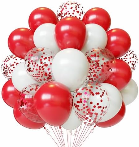 Red and White Latex Balloons, 60pcs 12 Inches Red and White Confe...