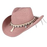 EOZY Cowboyhut Strohhut Damen Sonnenhut Sommer Strandhut Westernhut Panama Hut M Rosa