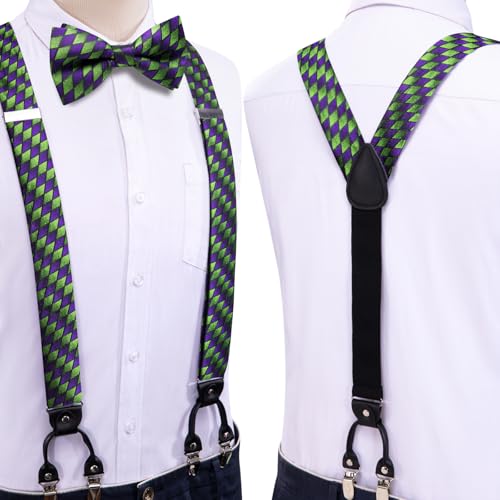 Image of Dubulle Suspender and Bow Tie for Men Paisley Solid Mens Suit Braces Pretied Bowtie and Handkerchief Cufflinks Formal Wedding