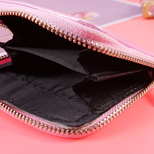 Mermaid Pattern Coin Wallet for Girls - Compact Pink Pu Zipper Purse with 4 Card Holders and 2 Compartments Perfect for Change and Cash3