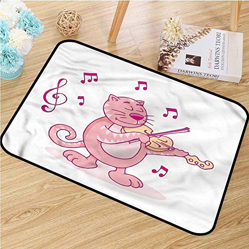 TBRfine Animal, Door-mat, Fat Cartoon Cat Plays Violin, Bathroom Mat for Tub Non