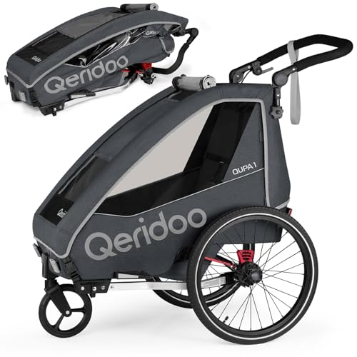 Qeridoo QUPA 1 Grey | Fahrradanhänger 1 Kind | Kinder Fahrradanhänger mit...