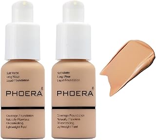 PHOERA Foundation 104 Buff Beige Maquillaje, Base de cobertura completa para mujeres y niñas