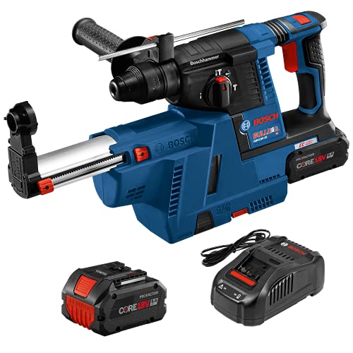 Bosch GBH18V-26K24AGDE SDS-plus rotary hammer kit, 1 in., brushless, with dust collection, two CORE18V 8.0 Ah batteries