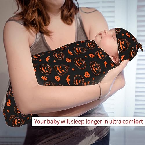 Image of Neon Halloween Newborn Swaddle Blanket with Hat Sets Newborn Receiving Blanket for Boy Girl Swaddle Sack Shower Infant Gift
