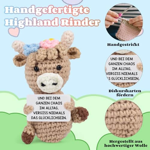 DMOPRDNB Pocket Hug Rinder Glücksbringer Geschenke, Glück Rinder Positive Geschenke, Süßes Kreatives Strickspielzeug, Freunde Ermutigen Rindern