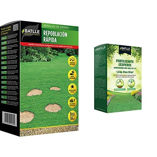 Semillas Batlle de Césped Repoblación Rápida 1Kg + Abonos Fertilizante Césped Caja 1,5 Kg