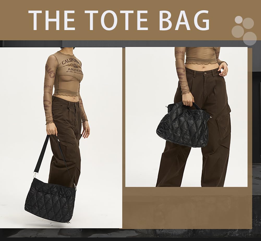 Quilted Puffer Tote Bag for Women Crossbody Bags Purse with Shoulder Strap - Image 3