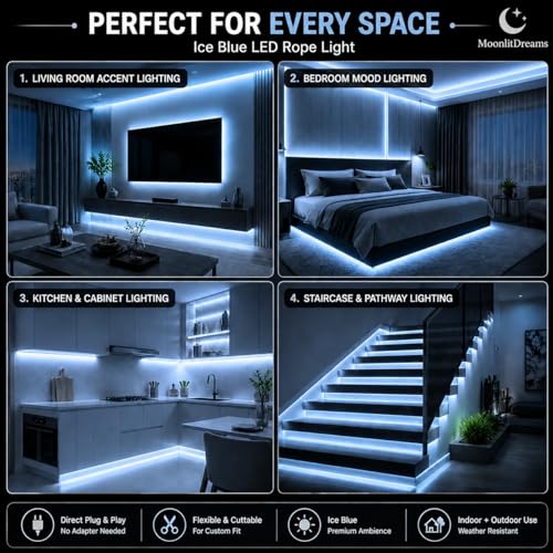 Image of MoonlitDreams 3 Meter LED Rope Light for Decoration - Waterproof Ice Blue SMD Cove Light for Ceiling, Home Decor, LED Pipe Light for Diwali, Festival, Indoor, Outdoor Use